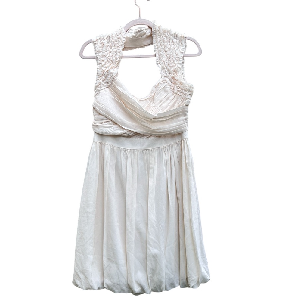 Bebe Cream Draped Silk Mini Dress Large Y2K BBL Skirt Cocktail Party NWT